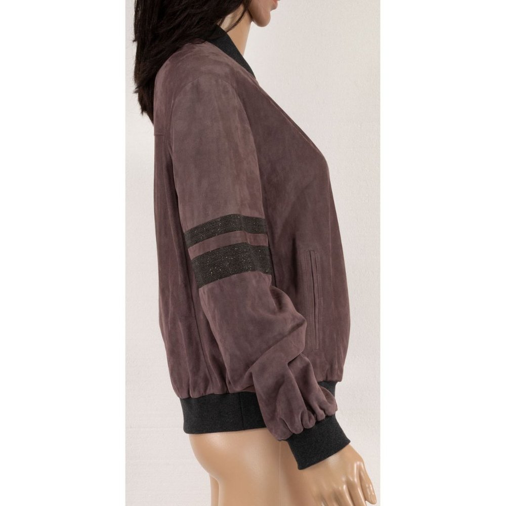 Brunello Cucinelli suede bomber jacket with monili stripes on sleeves - Picture 7 of 12